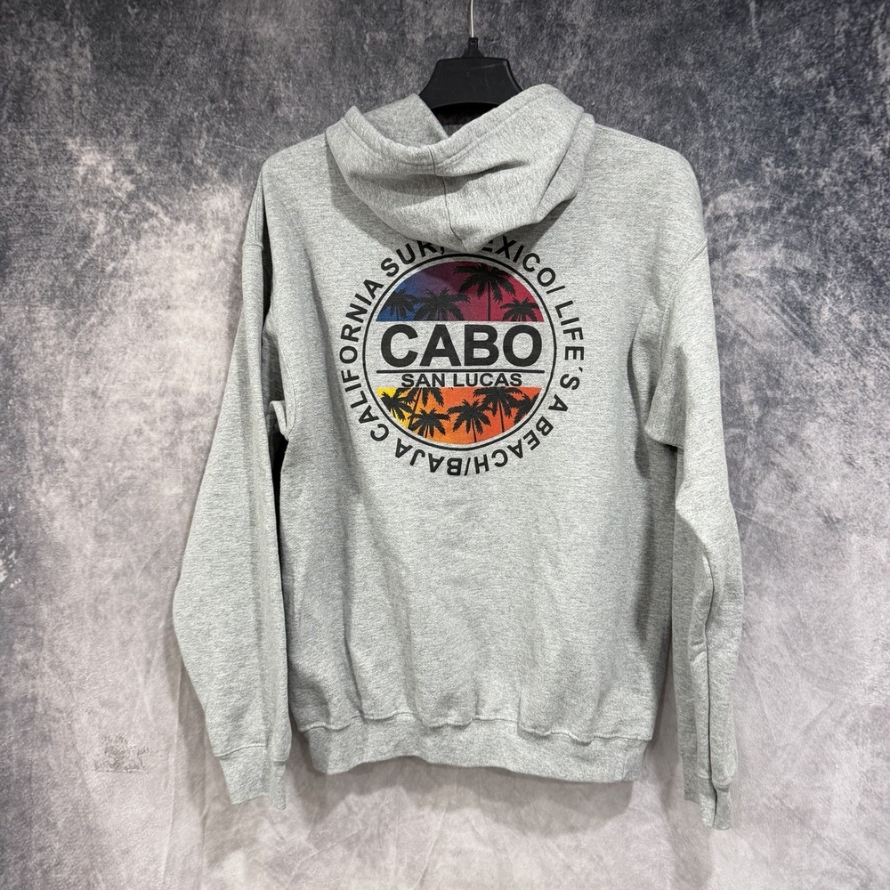 Cabo San Lucas Mexico Hoodie Adult Large Gray Palm Tree Graphic Yazbek Souvenir